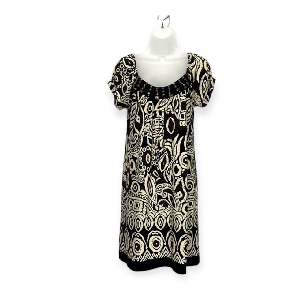 RB Collection New York Women’s Brown Beige Patterned Midi Dress Size 10
